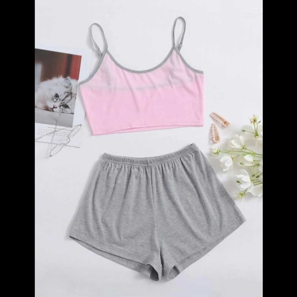 Light Pink & Gray, Sporty, Cami, Pajama Set - Picture 5 of 6